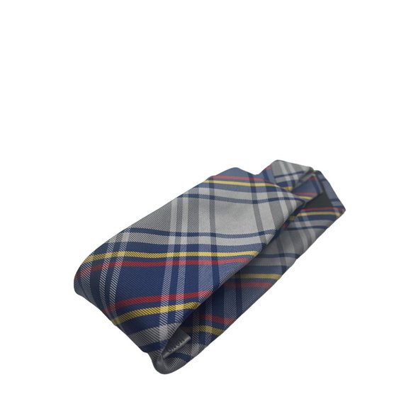 Jon VanDyk Holland Handmade Necktie With Gray Yellow Red and Blue Plaid - Picture 3 of 5
